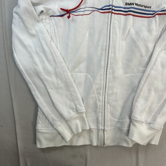 BMW Jacket Mens Small White Hooded Full Zip Motorsport Logo - Picture 4 of 8